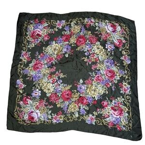 Vintage floral silk rolled edge scarf bag accessory head scarf hijab babushka